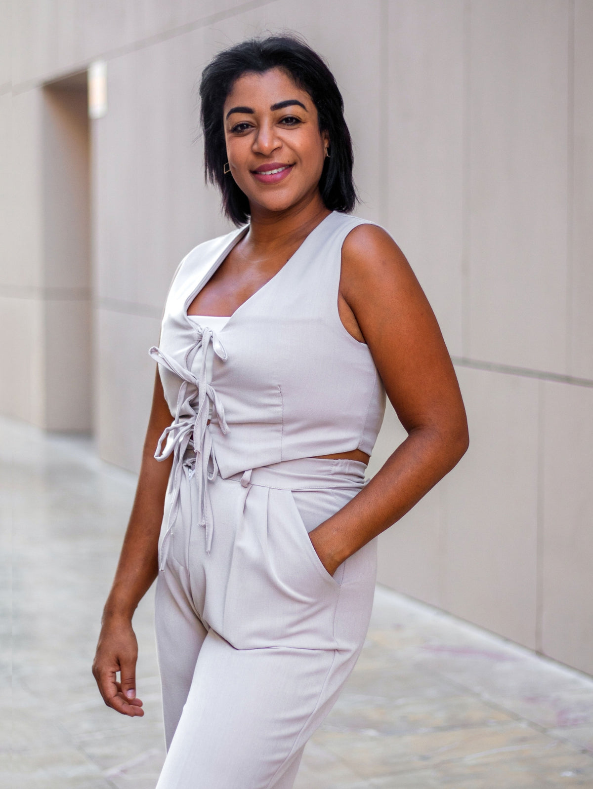 Conjunto de lino de entretiempo con top y pantalón